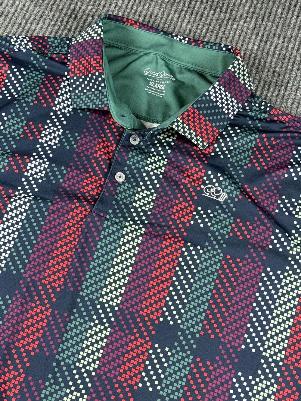 Good Good Fighting For Par Golf Polo Mens XL Multicolor Mosaic Tech Performance